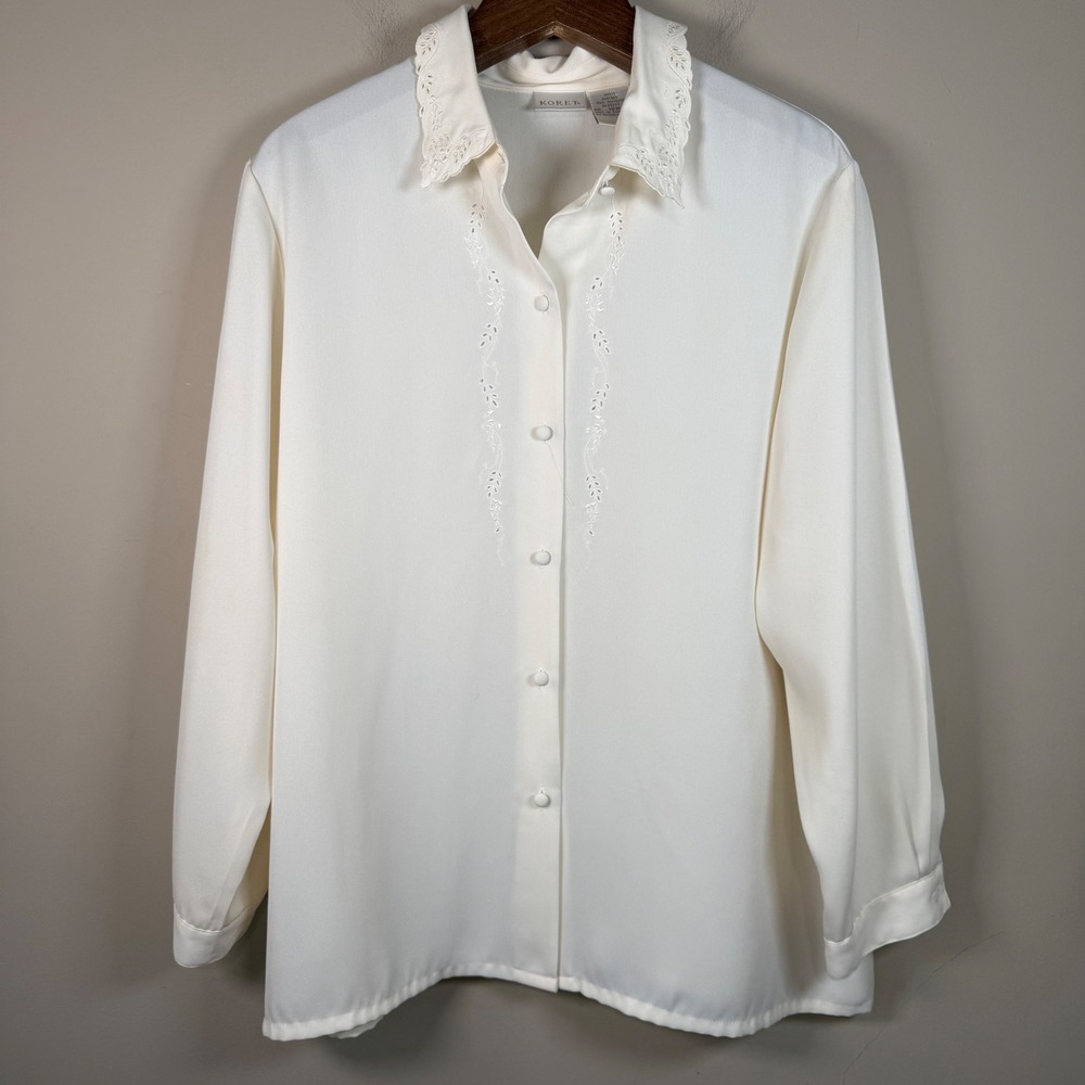 Koret Cream Embroidered Collar Front Placket 18W Button Down Dress Shirt 18W - Picture 1 of 12